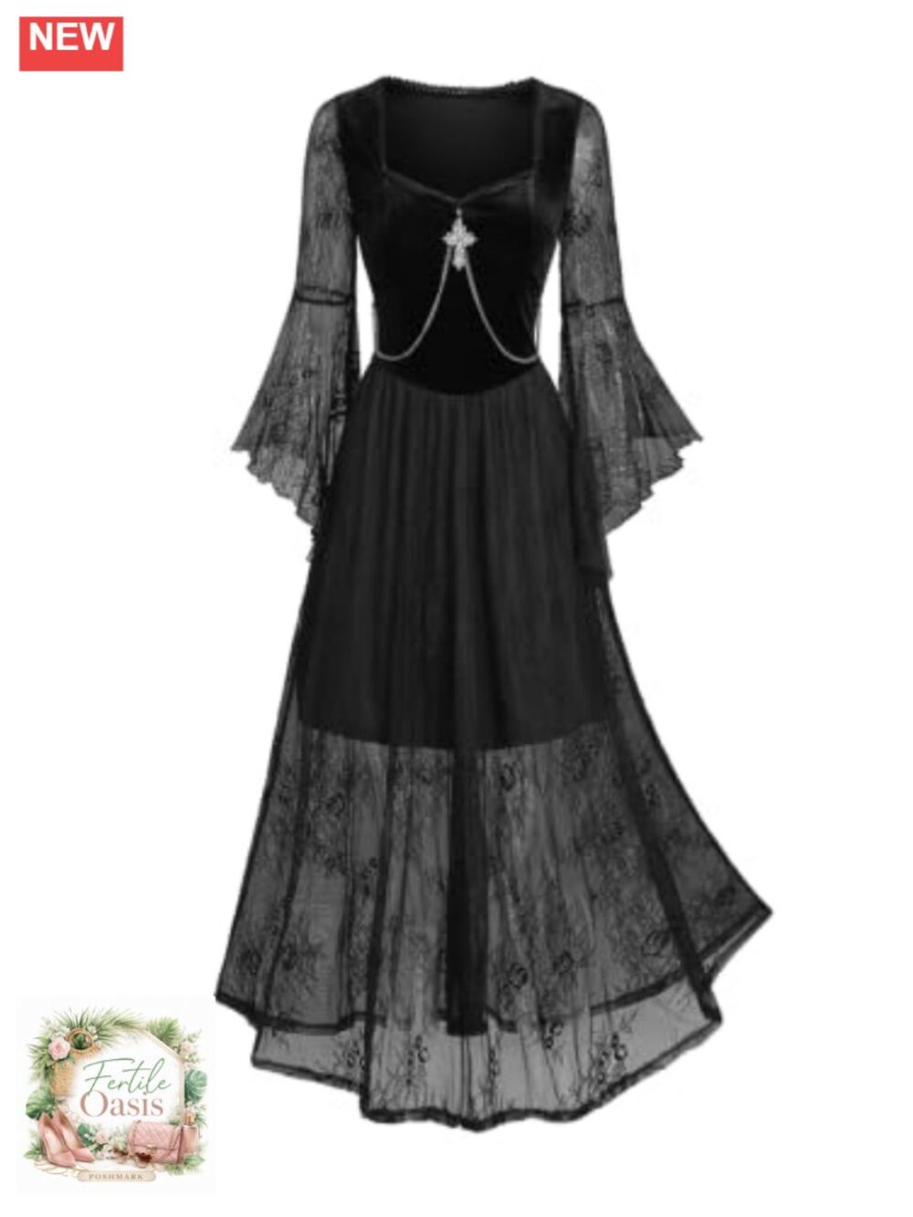 Gothic Punk Lace Up Long Sleeve Dress Velvet Patchwork Costume Party